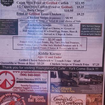 Youngblood's Cafe - 20241123 - Lunch Menu 2 - American Near Me - Amarillo, Texas