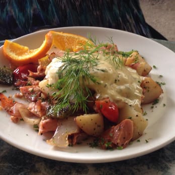 Plums Cafe - Alderwood Smoked Salmon Hash - Breakfast & Brunch Near Me - Costa Mesa, California