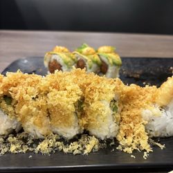 Oishi Japanese Cuisine - Crunchy Roll (in front) Spit Fire Roll (in back)