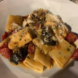 Marechiaro - Sea bass, eggplant, cherry tomato in a garlic and olive oil sauce