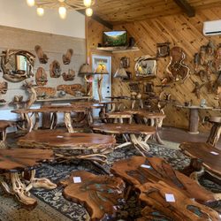 Beeline Guest House - Sky's in Pine rustic burl wood gallery at Beeline Guest House