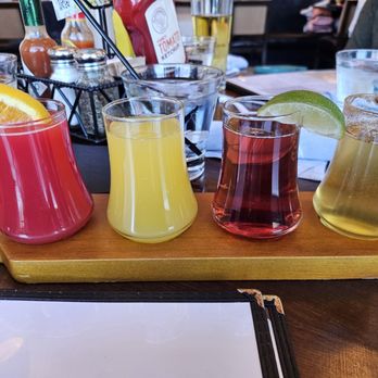 Kingside Diner - Mimosa flight: Blood orange, pineapple, cranberry, and apple cider - Breakfast & Brunch Near Me - Clayton, Missouri Kingside Diner - Mimosa flight: Blood orange, pineapple, cranberry, and apple cider - Breakfast & Brunch Near Me - Clayton, Missouri
