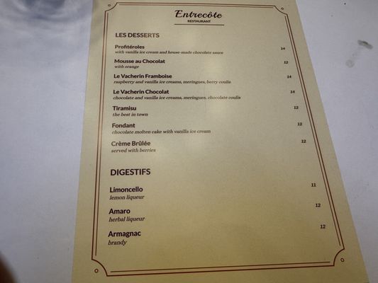 Menu photo 4 Entrecôte Restaurant Vancouver, BC Menu photo 4 Entrecôte Restaurant Vancouver, BC