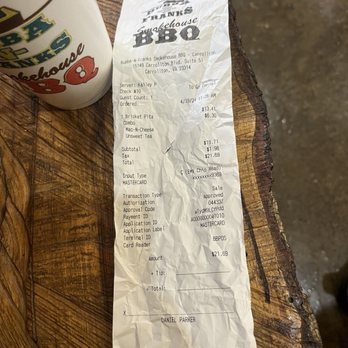 Bubba & Franks Smokehouse BBQ - Receipt - Barbeque Near Me - Carrollton, Virginia