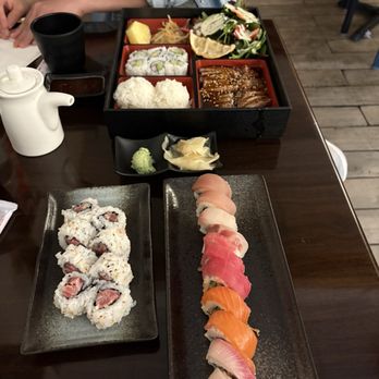 Izakaya - Hamachi roll, Spicy Rainbow, and Beef Teriyaki Bento - Sushi Bars Near Me - Benicia, California