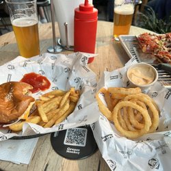 Grease Monkey - Burger with fries and onion rings!