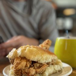 Brewed - Chicken Biscuit- my husband said it was ok. The biscuit fell apart in his hands and the chicken was more fried dough than chicken.