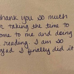 Psychic Medium Robin Stringer - A "Thank You" note from my client (Name hidden for privacy)