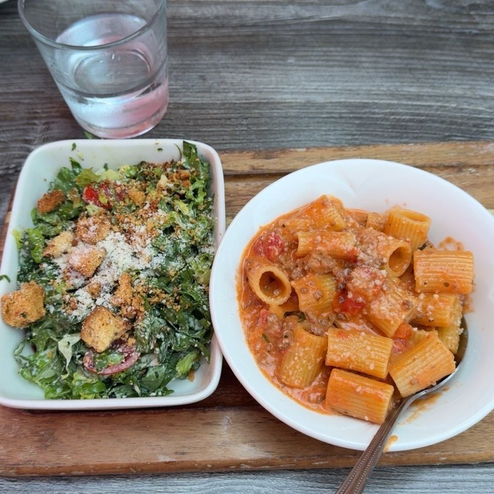 Lunch special: Caesar salad and rigatoni bolognese