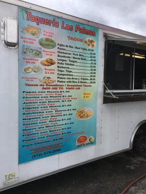 Menu photo 3 Taqueria Las Palmas Austin, TX