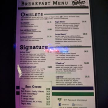 Doofers Bar & Grill - Back of Breakfast menu. - New American Near Me - Renton, Washington