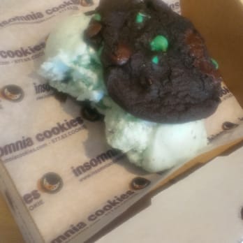 Insomnia Cookies - Cookiewich with mint chocolate chip ice cream and double chocolate mint chip cookies. - Desserts Near Me - Norfolk, Virginia