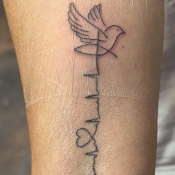 Mission Beach Tattoo - Dove added to husbands memorial tattoo - Tattoo Near Me - San Diego, California Mission Beach Tattoo - Dove added to husbands memorial tattoo - Tattoo Near Me - San Diego, California