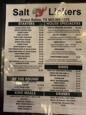 Menu photo 2 Salt Lickers Grand Saline, TX