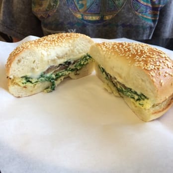 Bagel Place Cafe - Spinach mushroom sesame seed bagel sandwich! - Bagels Near Me - Sunnyvale, California Bagel Place Cafe - Spinach mushroom sesame seed bagel sandwich! - Bagels Near Me - Sunnyvale, California