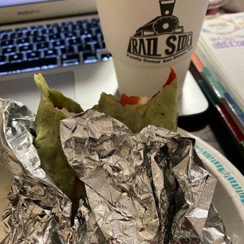 Rail Side Cafe - Spinach wrap and cappuccino. - Coffee & Tea Near Me - San Dimas, California