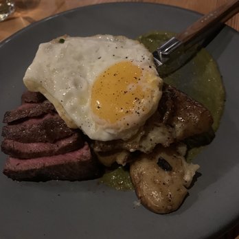 Tazza Kitchen Alverser Plaza - Flank steak with potatoes, a baked egg and salsa verde - Cocktail Bars Near Me - Midlothian, Virginia