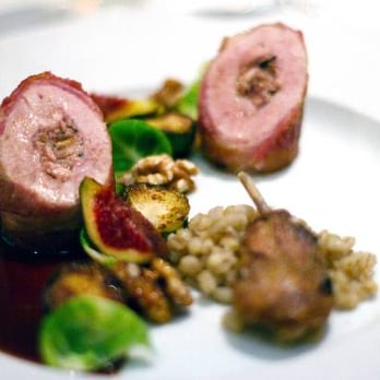 Petrus - Red leg Partridge with pearl barley, pancetta, roast fig, walnut and jus - French Near Me - London, XGL Petrus - Red leg Partridge with pearl barley, pancetta, roast fig, walnut and jus - French Near Me - London, XGL