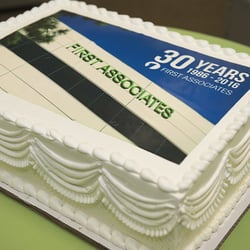 Our 30th Anniversary Cake with photo topper.  Look at how vibrant the color is!!!