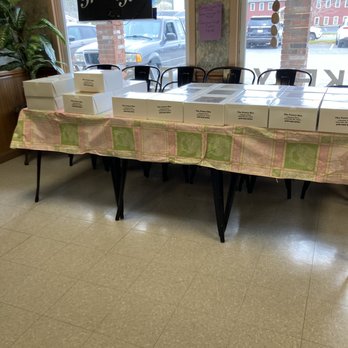 Pastry Box - Table set up with all the pies and cakes for people to pick up that they ordered - Bakeries Near Me - Plainville, Massachusetts