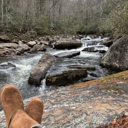 Gorges State Park - Stopping for a little hiking break on a large rock in the river.