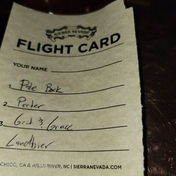 Sierra Nevada Taproom & Restaurant - Flight card - Breweries Near Me - Chico, California Sierra Nevada Taproom & Restaurant - Flight card - Breweries Near Me - Chico, California