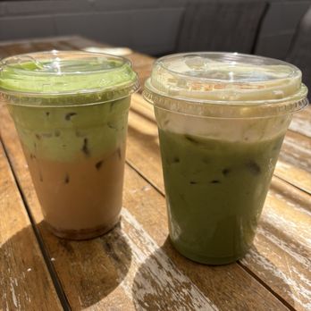 Auria Coffee - Cream top biscoff latte w/ matcha cream top & banana cream top matcha latte - Desserts Near Me - Buena Park, California