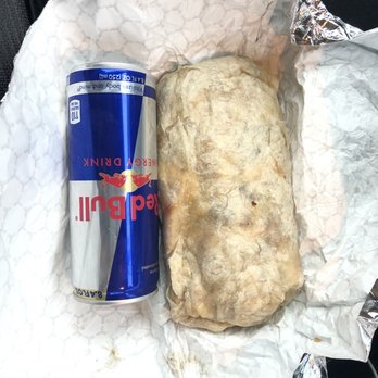 North Pointe Chevron - Burrito in comparison to a small Red Bull - Gas Stations Near Me - Hanford, California