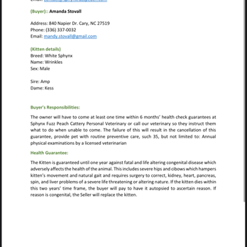 Sphynx Fuzz Peach Cattery - The signed contract that was a lie & not real. - Pet Breeders Near Me