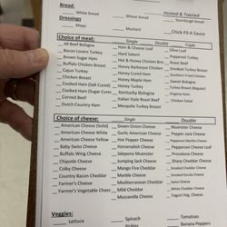 Yoder's Bulk Foods - Sandwich menu.