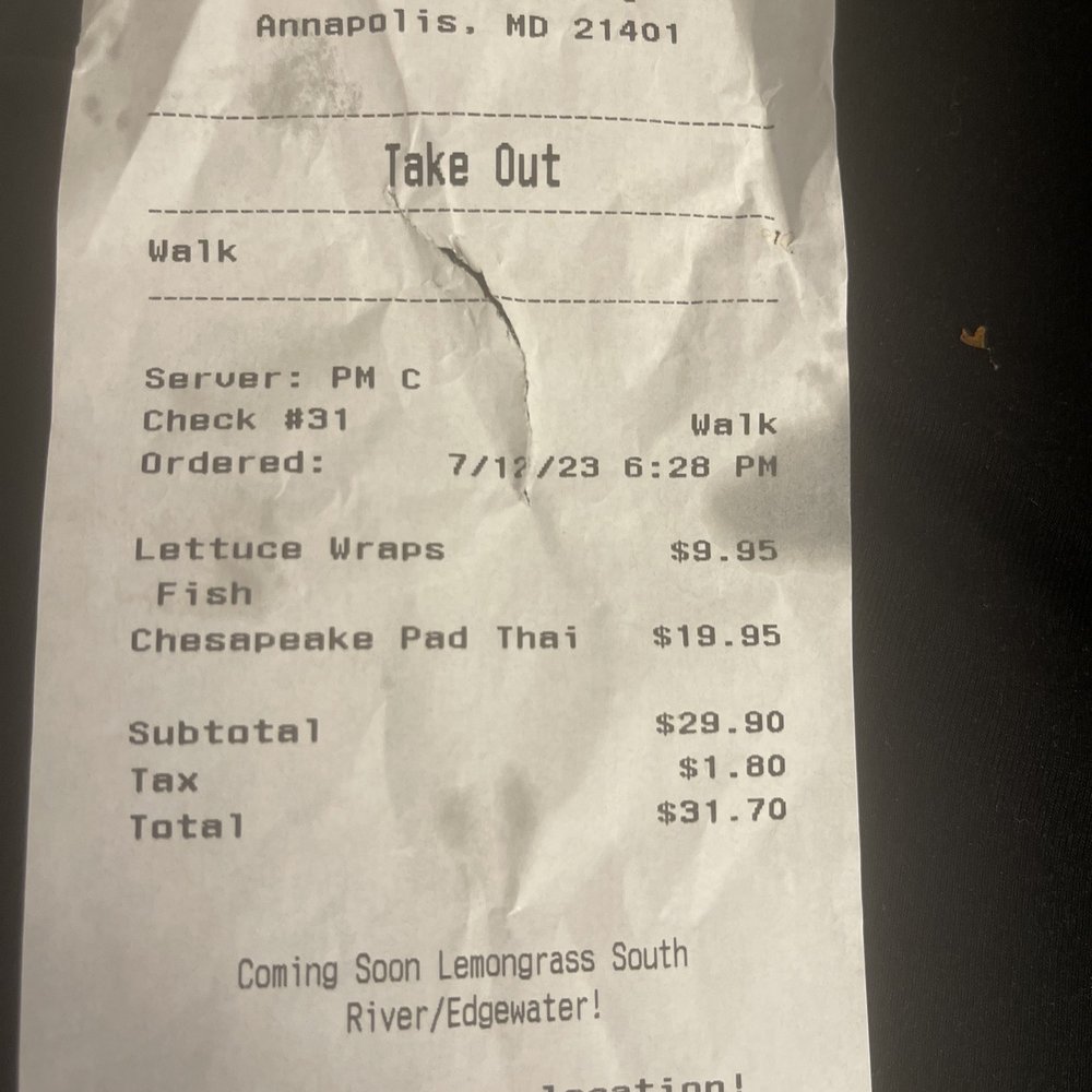 Lemongrass - Receipt - Thai Near Me - Annapolis, Maryland Lemongrass - Receipt - Thai Near Me - Annapolis, Maryland