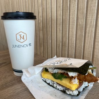 Junenov Tea - shrimp tempura spicy aioli onigiri & hot jasmine boba milk tea - Bubble Tea Near Me - Pleasant Hill, California Junenov Tea - shrimp tempura spicy aioli onigiri & hot jasmine boba milk tea - Bubble Tea Near Me - Pleasant Hill, California