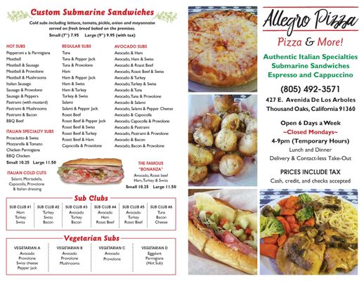 Menu photo 2 Allegro Pizza Thousand Oaks, CA