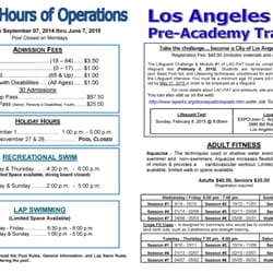 Venice High School Pool - Fall 2014 - Spring 2015 Hours