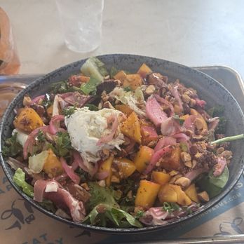 Mendocino Farms - Seasonal Goat salad with peaches - Sandwiches Near Me - Irvine, California Mendocino Farms - Seasonal Goat salad with peaches - Sandwiches Near Me - Irvine, California