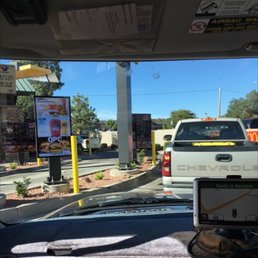 In the drive through.