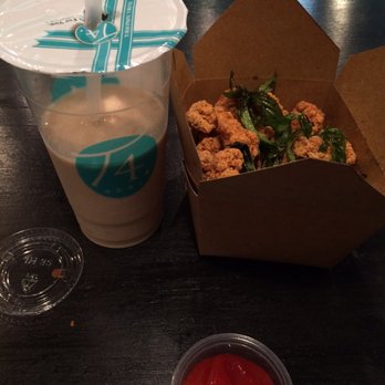 T4 Davis - Basil popcorn chicken+ earl grey milk tea!! - Bubble Tea Near Me - Davis, California