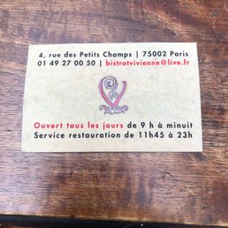 The card with all the good info on it