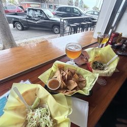 Seal Beach Grill - Shrimp and asada taco. Homemade tortilla chips & salsa! Bomb!