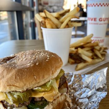 Five Guys - Little cheeseburger, little fries & regular drink - Burgers Near Me - Elk Grove, California Five Guys - Little cheeseburger, little fries & regular drink - Burgers Near Me - Elk Grove, California