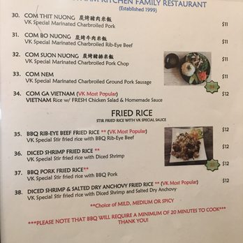Vietnam Kitchen - 2019-03-18: 2/5 Menu A bit pricey. - Vietnamese Near Me - Arcadia, California Vietnam Kitchen - 2019-03-18: 2/5 Menu A bit pricey. - Vietnamese Near Me - Arcadia, California