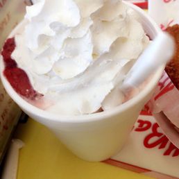 A sundae with vanilla ice cream when we ordered strawberry flavored ice cream but it still tasted alright.