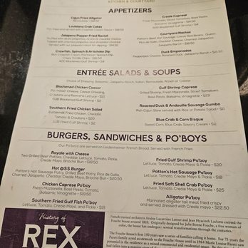 Rex House Kitchen & Courtyard - Menu - Cajun/Creole Near Me - New Orleans, Louisiana