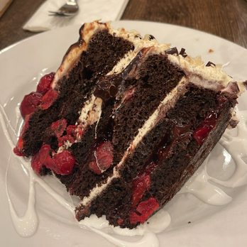 Rosine's Restaurant - Black Forest cake. Look at all the cherries - American Near Me - Monterey, California