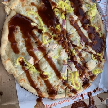 Blaze Pizza - BBQ Chicken (grilled chicken, mozzarella, onions, banana peppers, gorgonzola and bbq sauce drizzle - $12.25 plus tax) - Salad Near Me - Torrance, California
