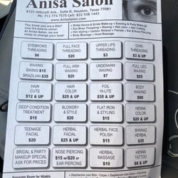 Anisa Beauty Parlor - The pricing for everything