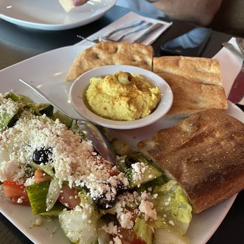 Pamir Diner - Appetizers: Greek salad, hummus and Afghan bread - Afghan Near Me - Delta, British Columbia Pamir Diner - Appetizers: Greek salad, hummus and Afghan bread - Afghan Near Me - Delta, British Columbia