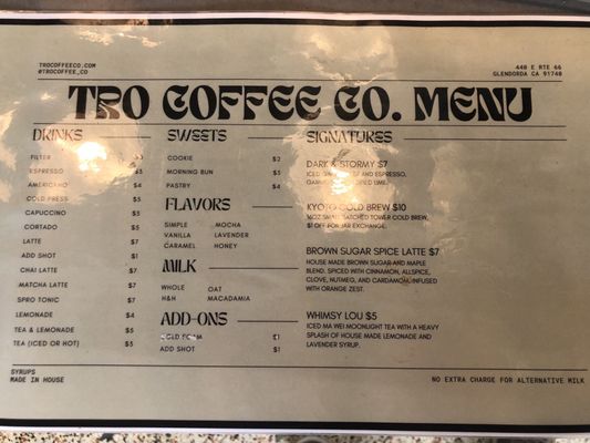 Menu photo 1 TRO Coffee Glendora, CA Menu photo 1 TRO Coffee Glendora, CA