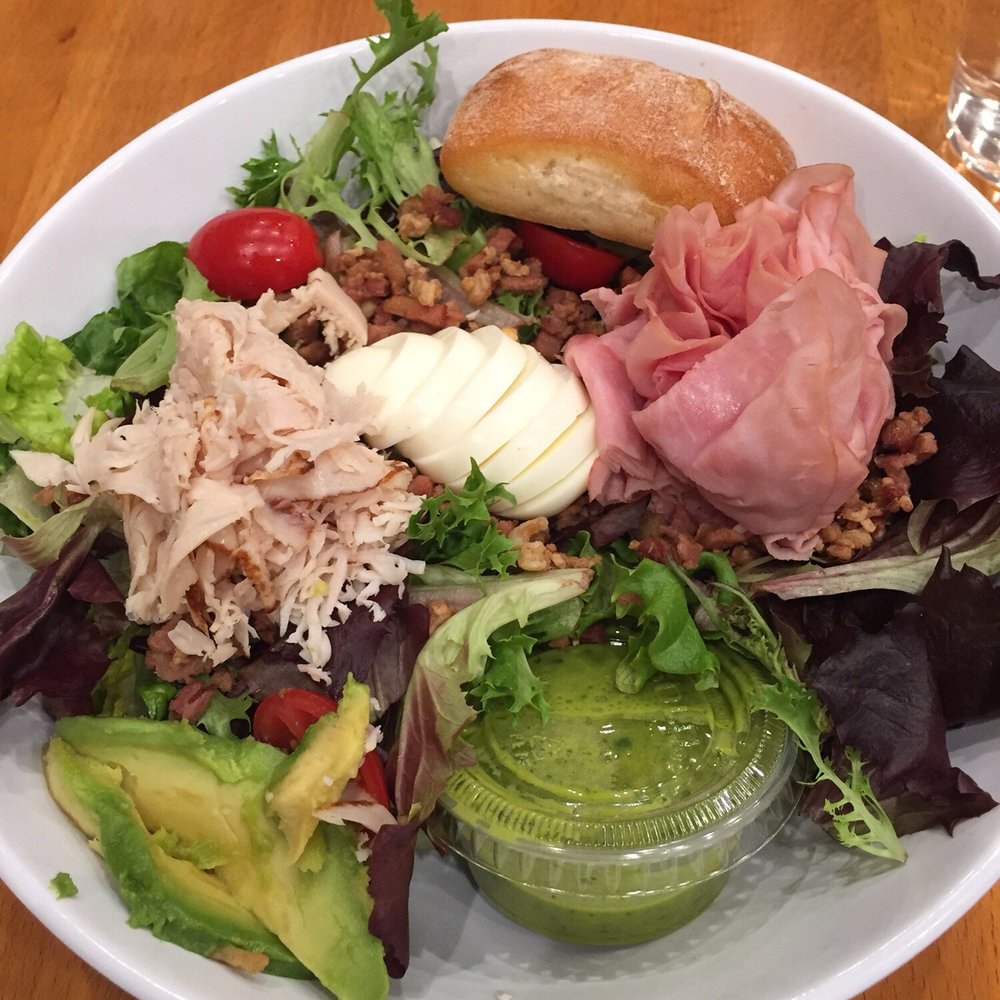 Cobb salad with no cheese and pesto vinaigrette