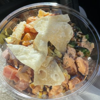 Poké Station and Kitchen - Large custom poke bowl with spicy salmon , spicy tuna and regular salmon - Poke Near Me - Boston, Massachusetts